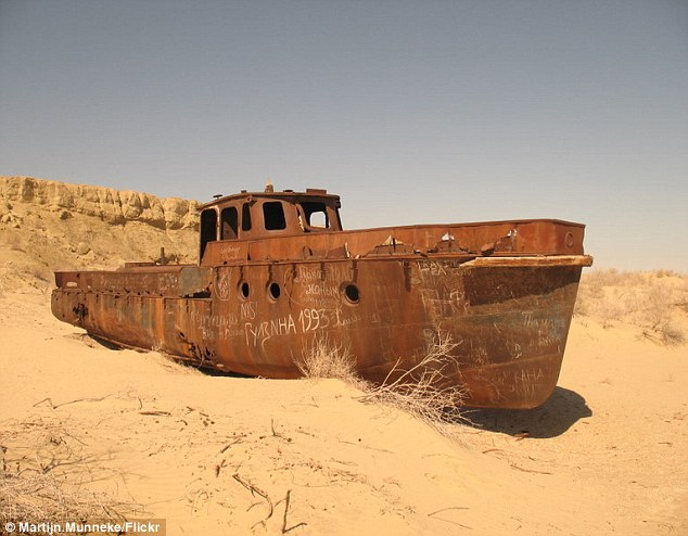 Ships of the sand: The rusting hulks have sat in the desert since the 1960s, when the Russians began diverting the water for irrigation